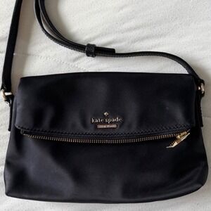 Kate Spade New York Black Nylon Foldover Crossbody Bag Gold Tone Hardware